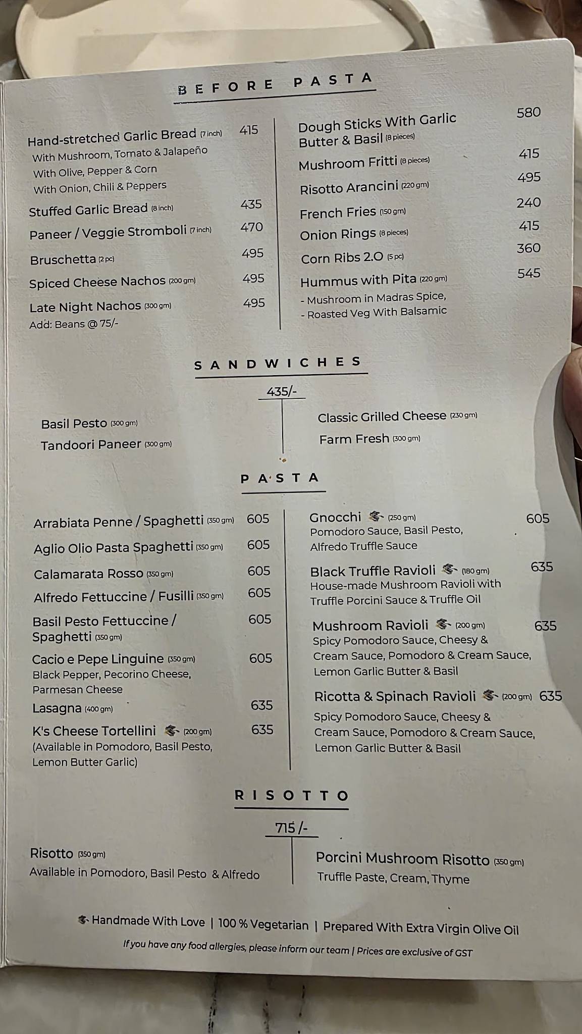K's Charcoal menu