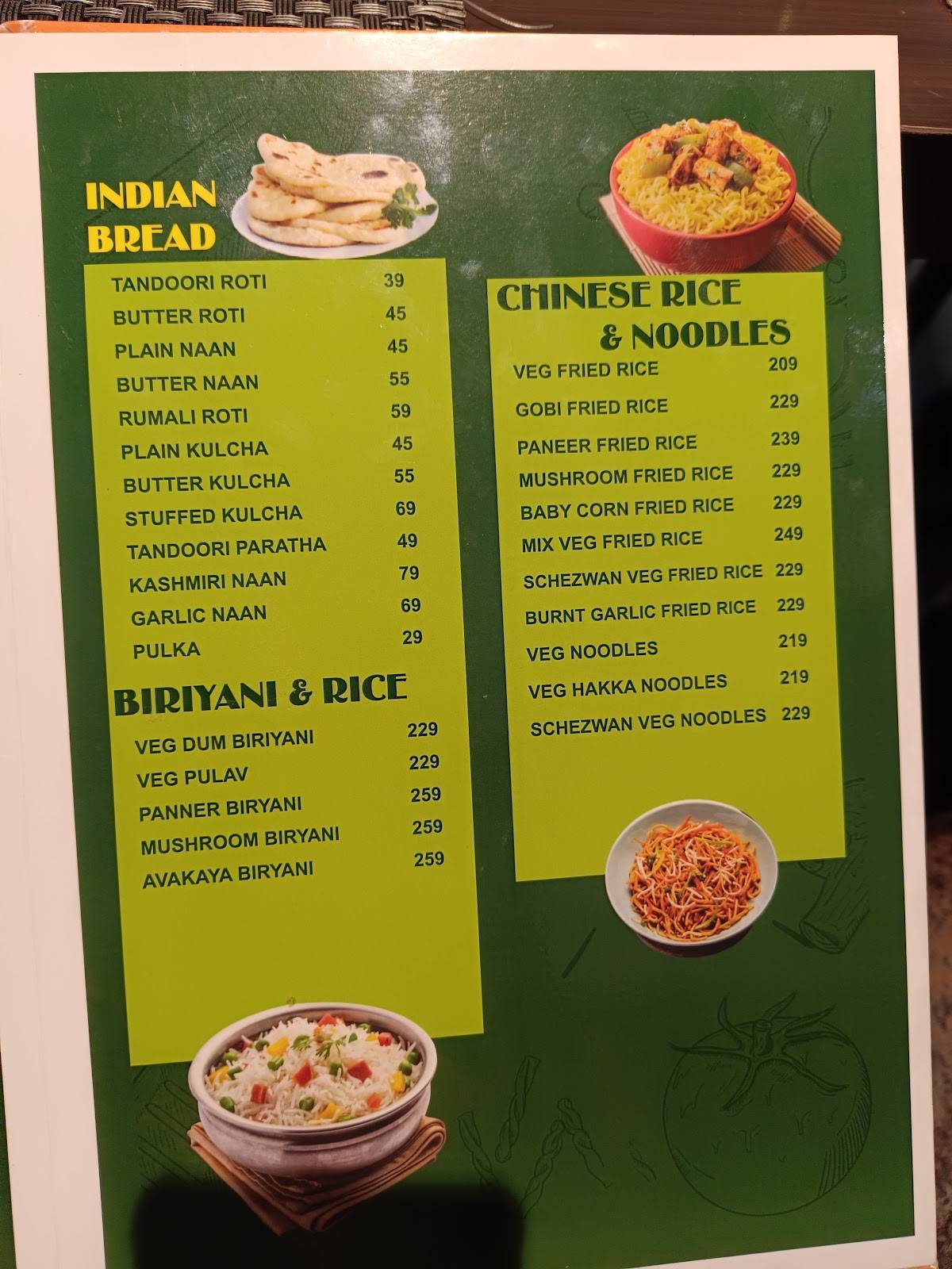Tulasi Veg Restaurant menu