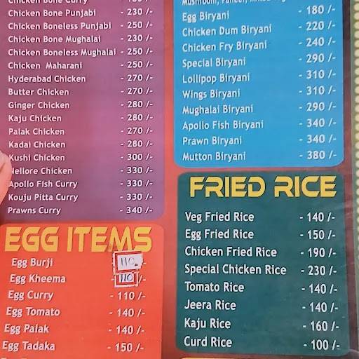 Kushi Dhaba menu