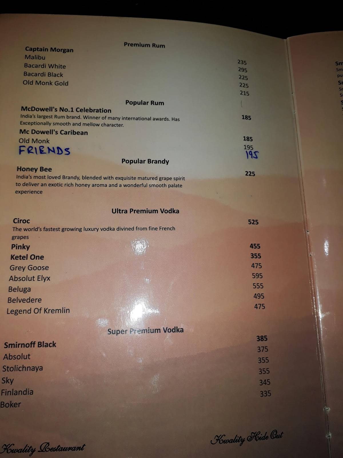 Kwality Restaurant menu