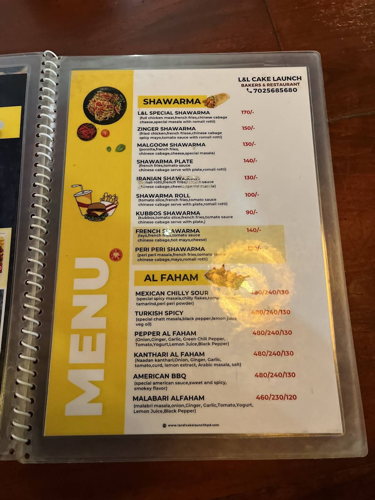 L and L Cake Launch menu