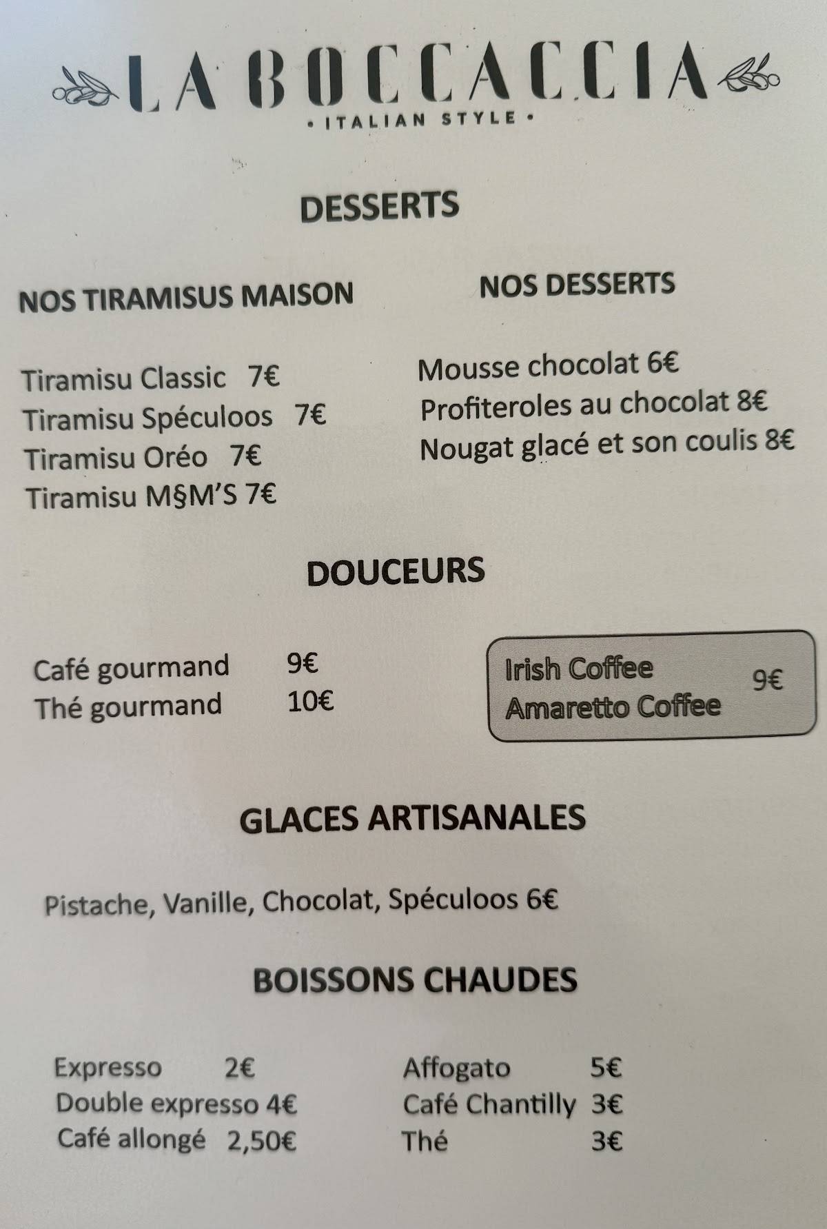 Menu de LA BOCCACCIA