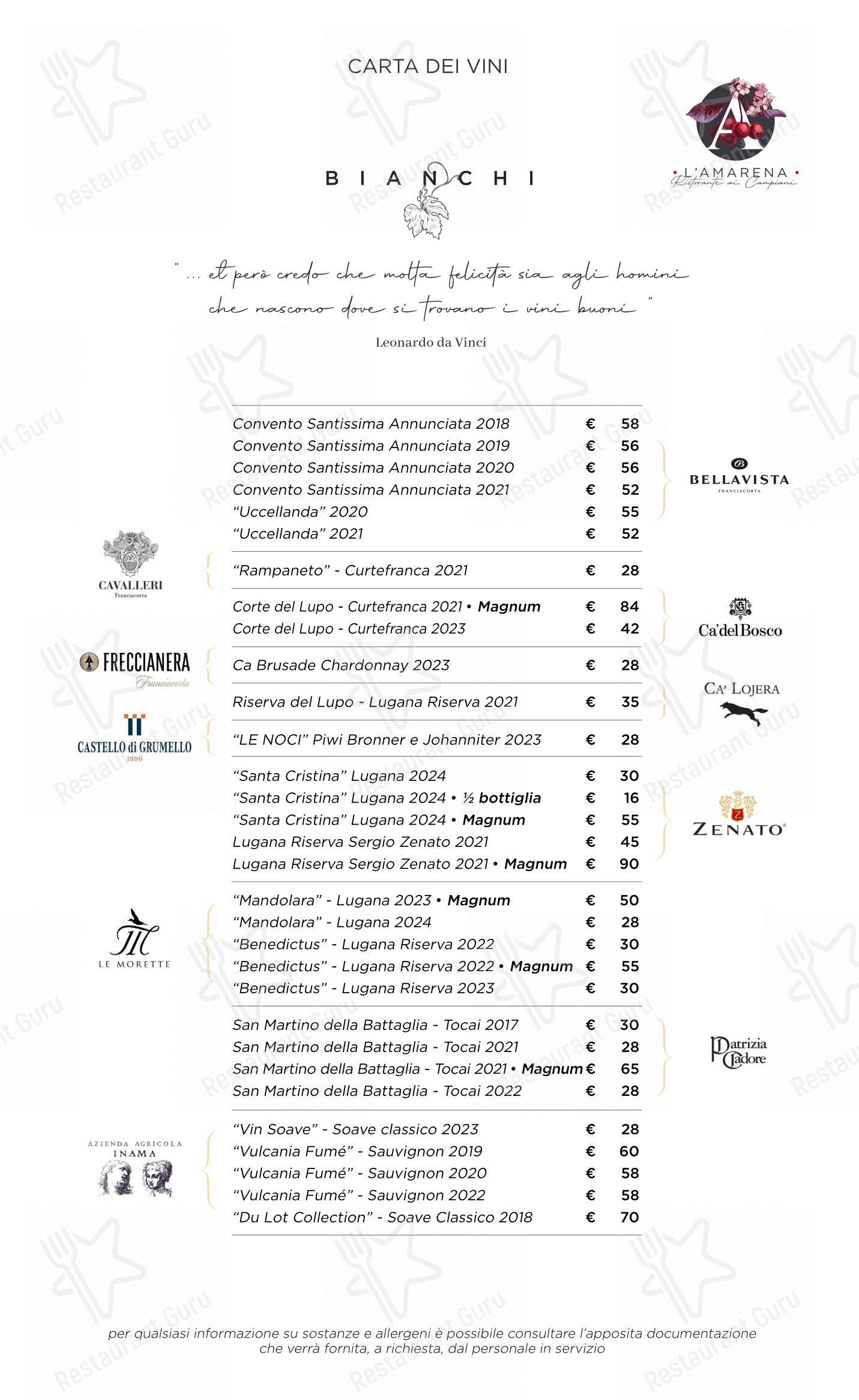 Menu di L'Amarena Ristorante ai Campiani - Menu