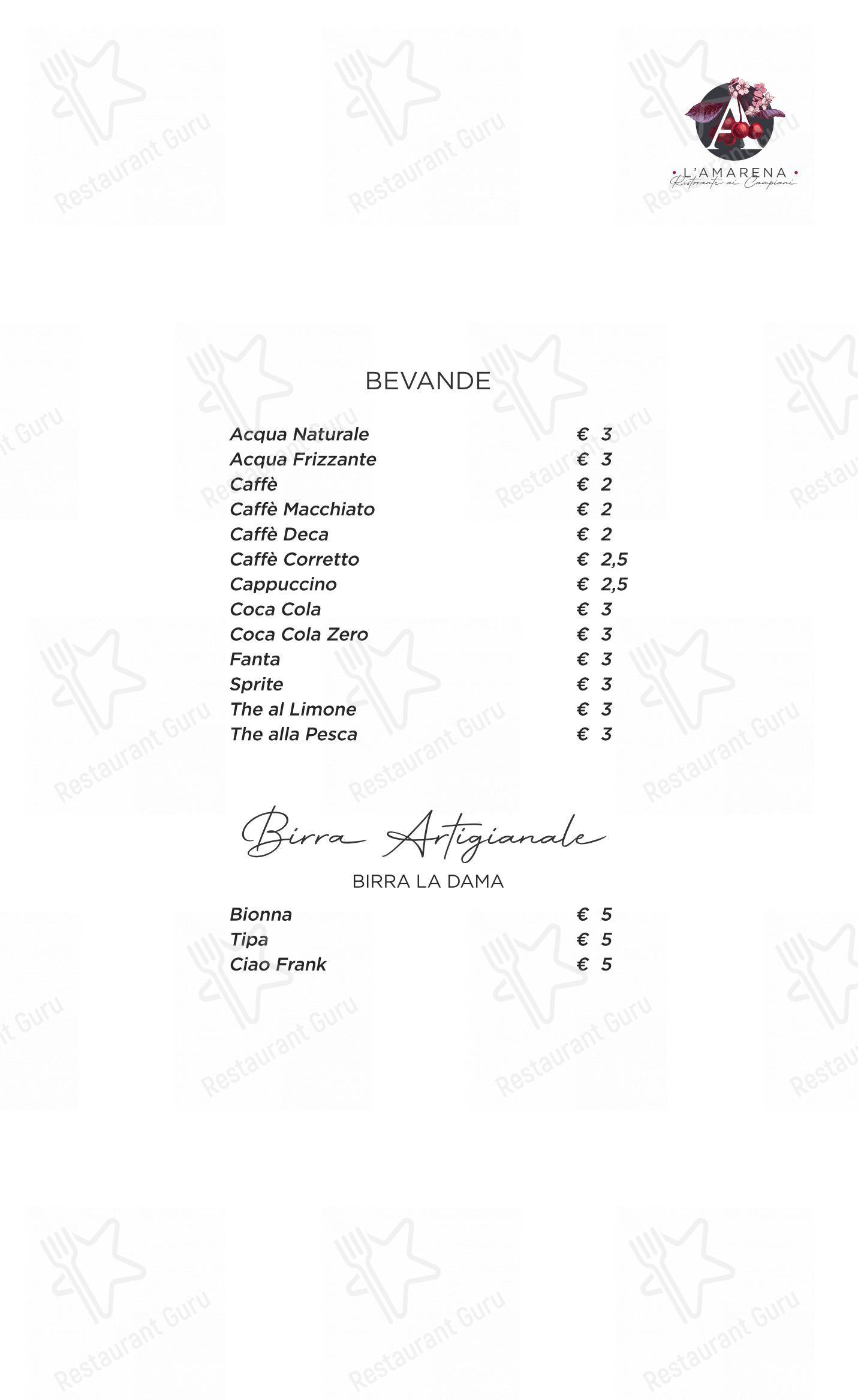Menu per L'Amarena Ristorante ai Campiani in Cellatica
