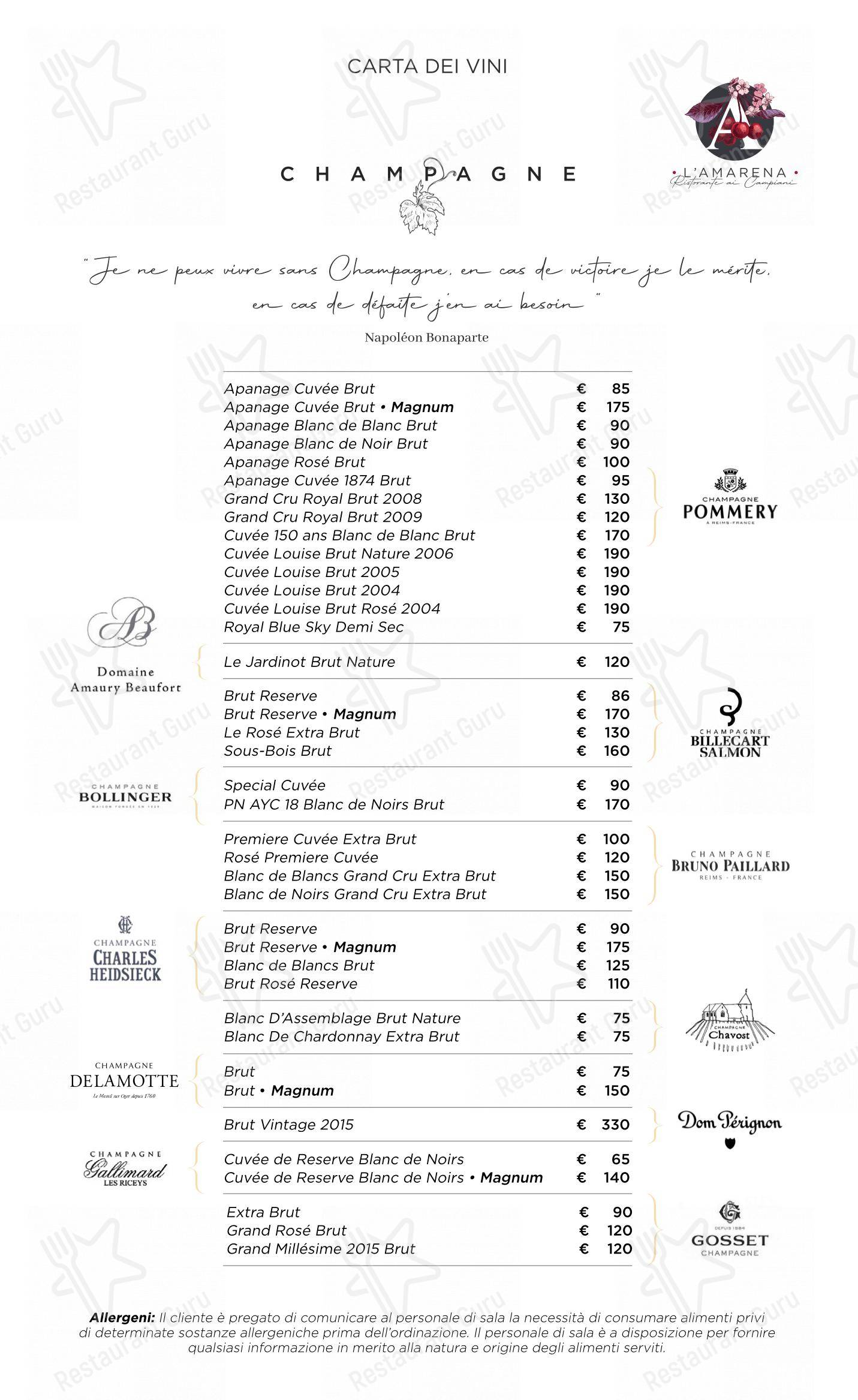 Menu di L'Amarena Ristorante ai Campiani - Menu