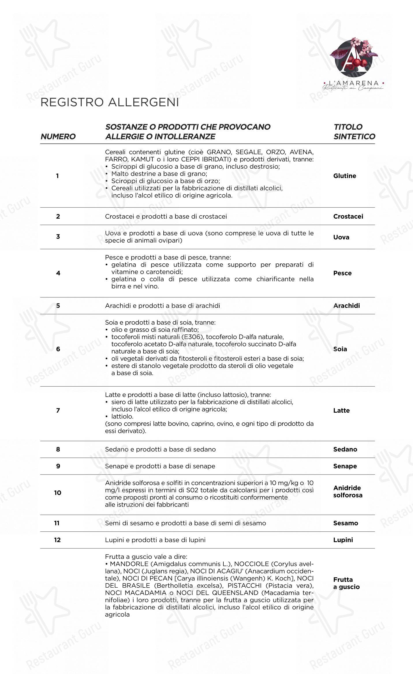 Menu di L'Amarena Ristorante ai Campiani - Menu