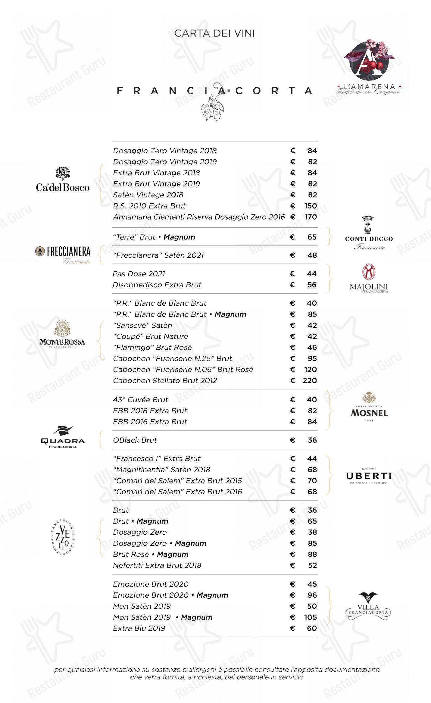 L'Amarena Ristorante ai Campiani in Cellatica - Menu