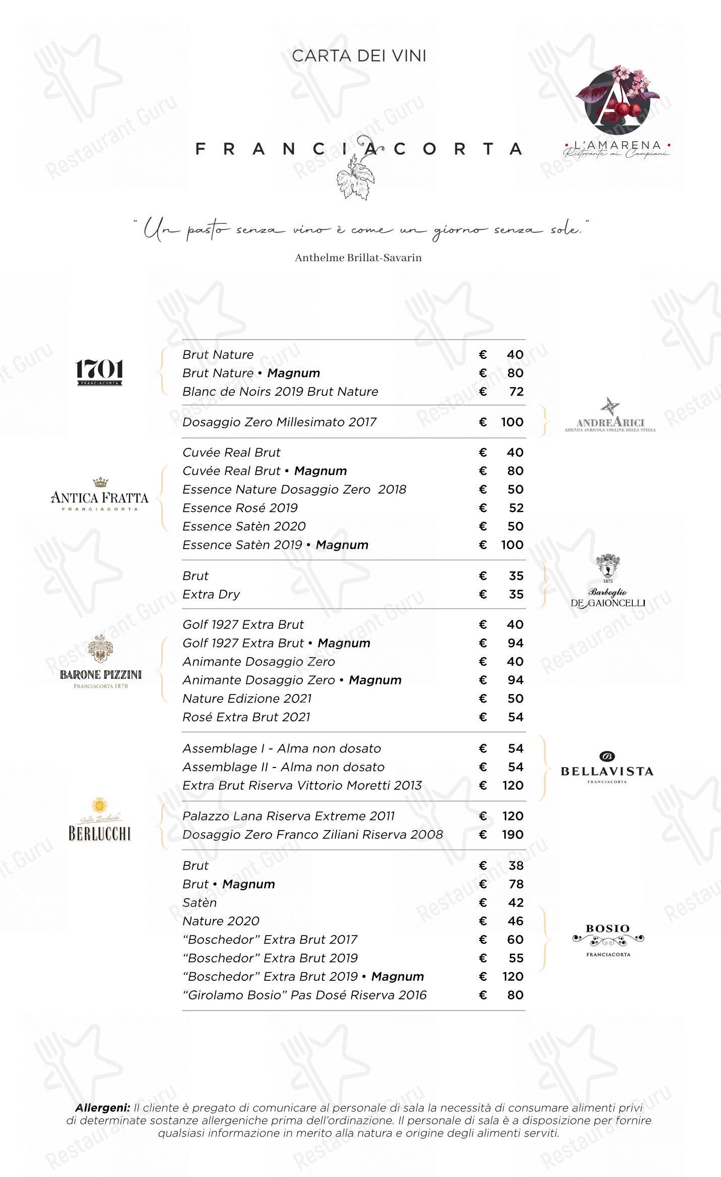 Menu di L'Amarena Ristorante ai Campiani - Menu