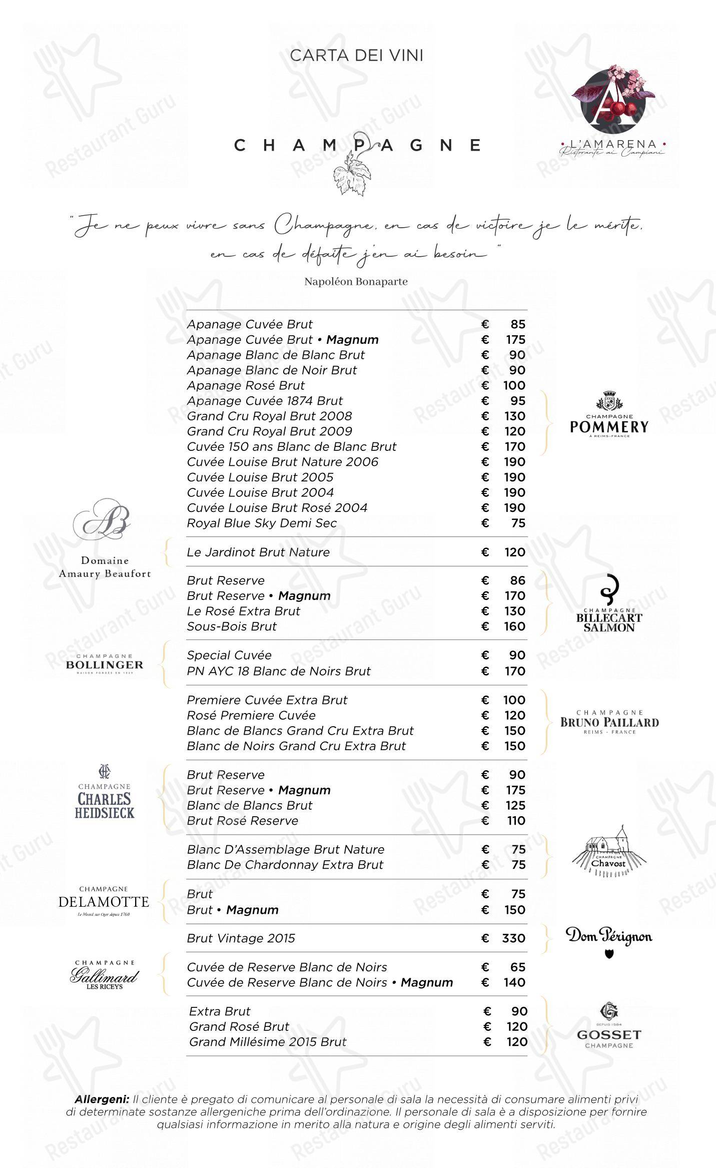 Menu per L'Amarena Ristorante ai Campiani ristorante