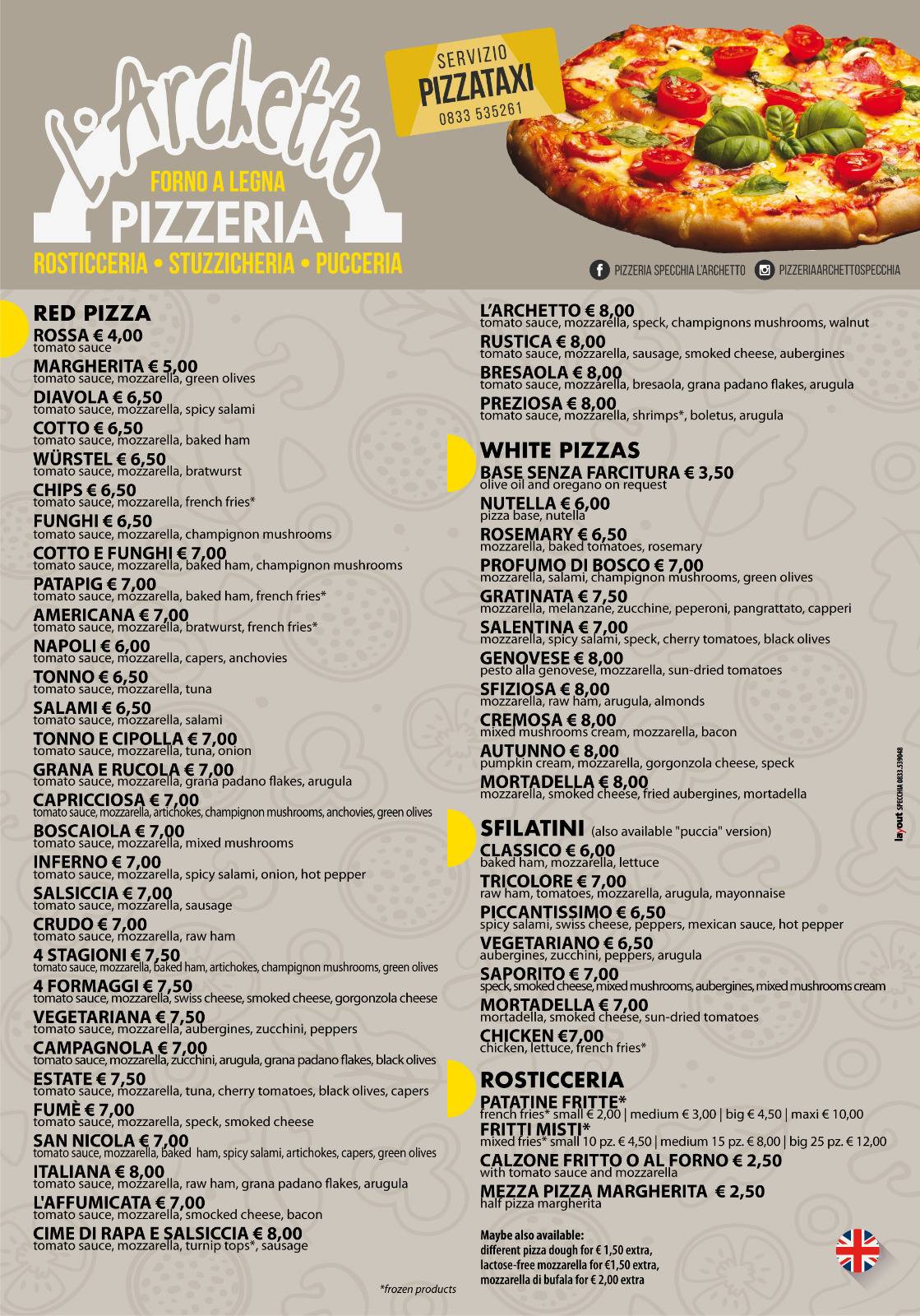 Menu di L'Archetto forno a Legna 