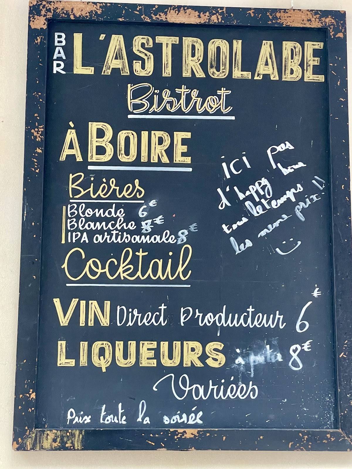Menu de L'Astrolabe - Bar paris 15