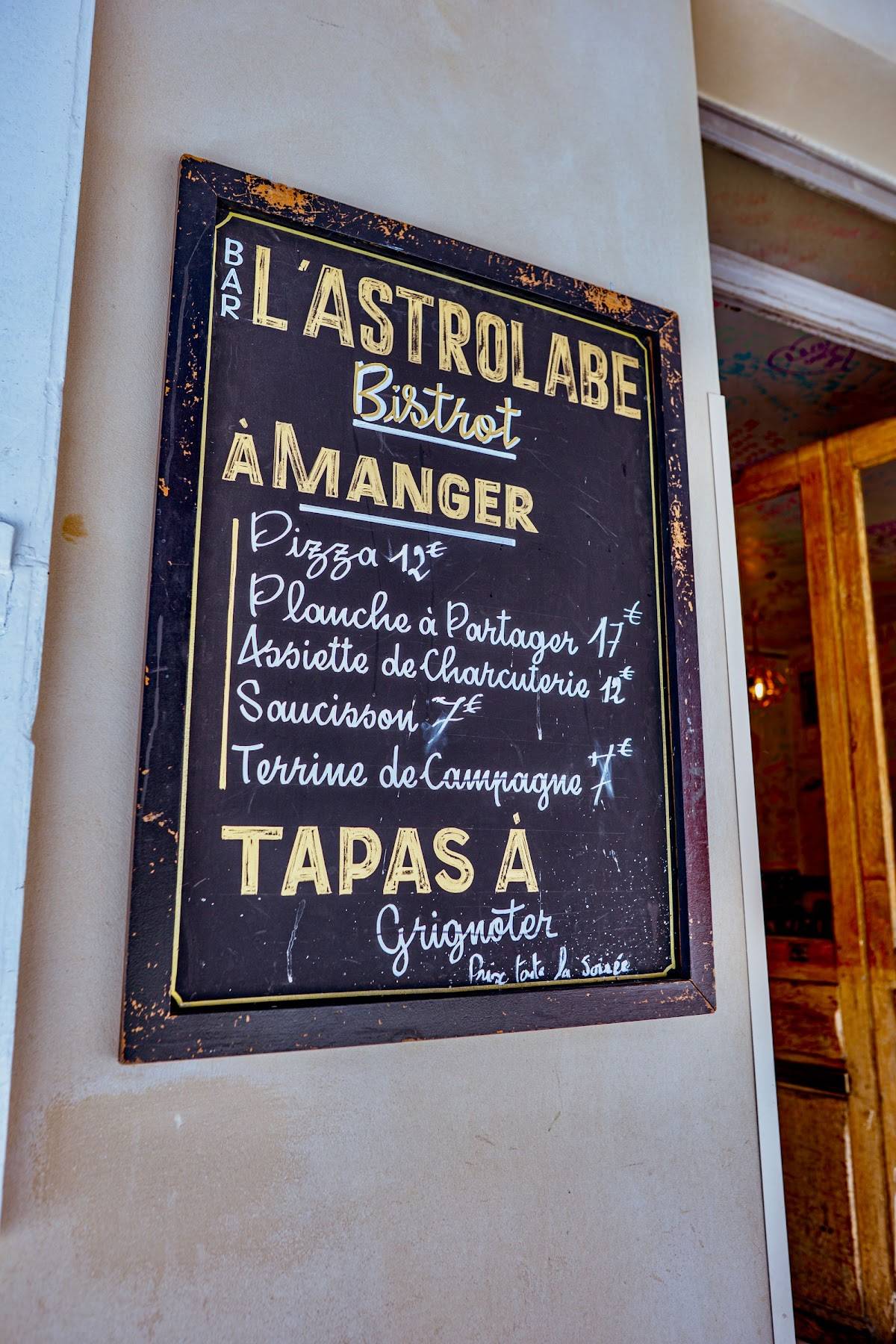Menu de L'Astrolabe - Bar paris 15