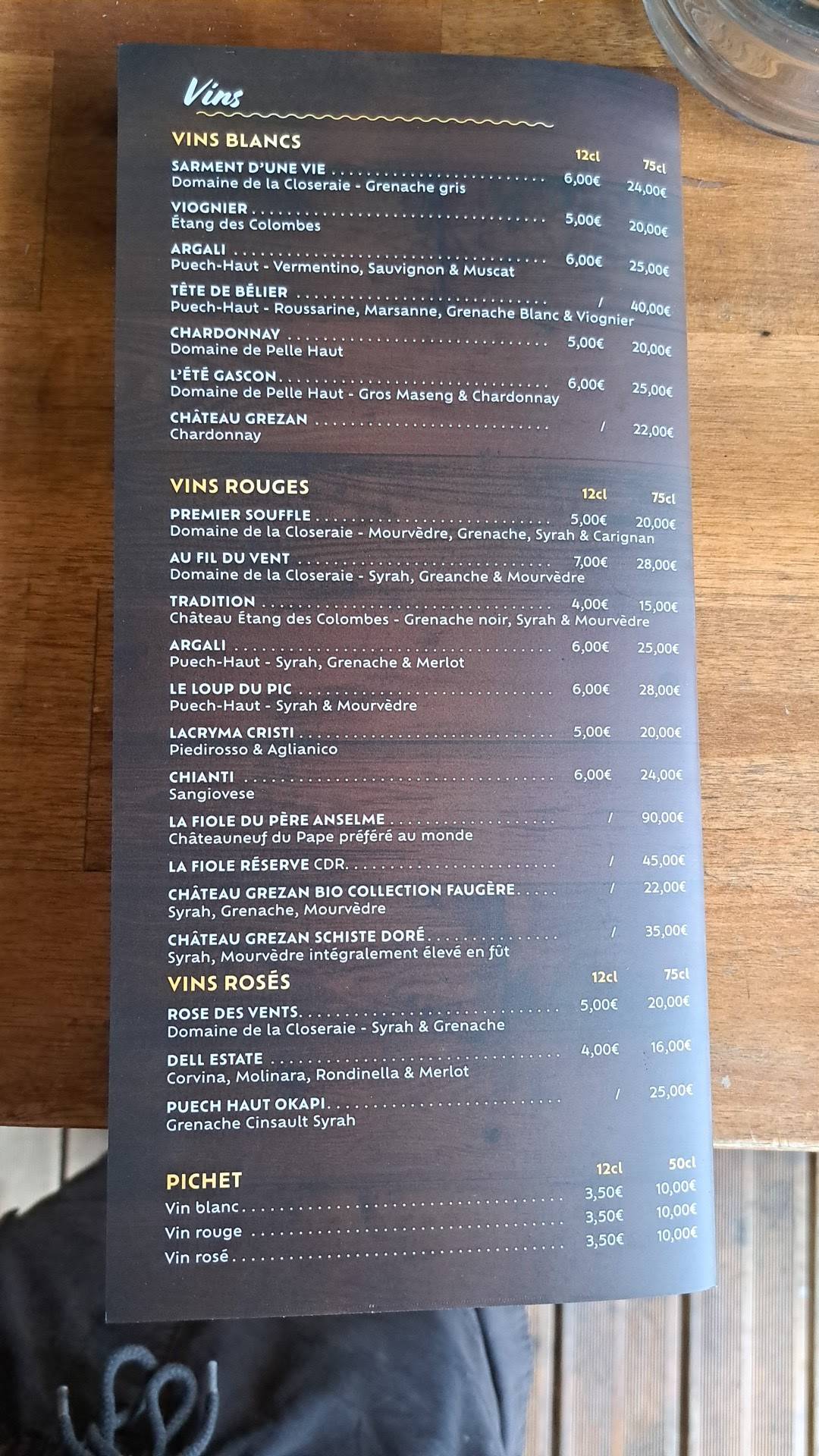 Menu de L'Aviateur