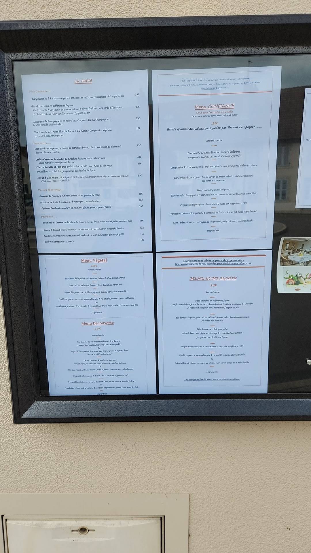 Menu de Restaurant l'Ecusson