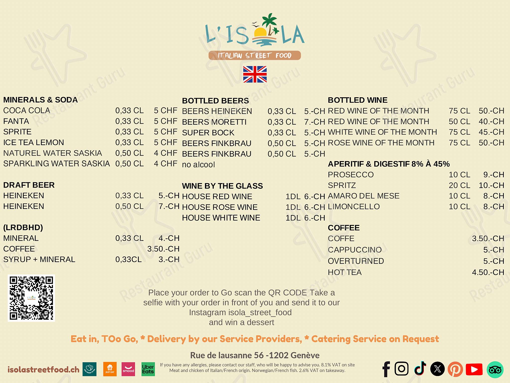 Menu di L'Isola - Italian Street Food - Restaurant et Pizzeria 
