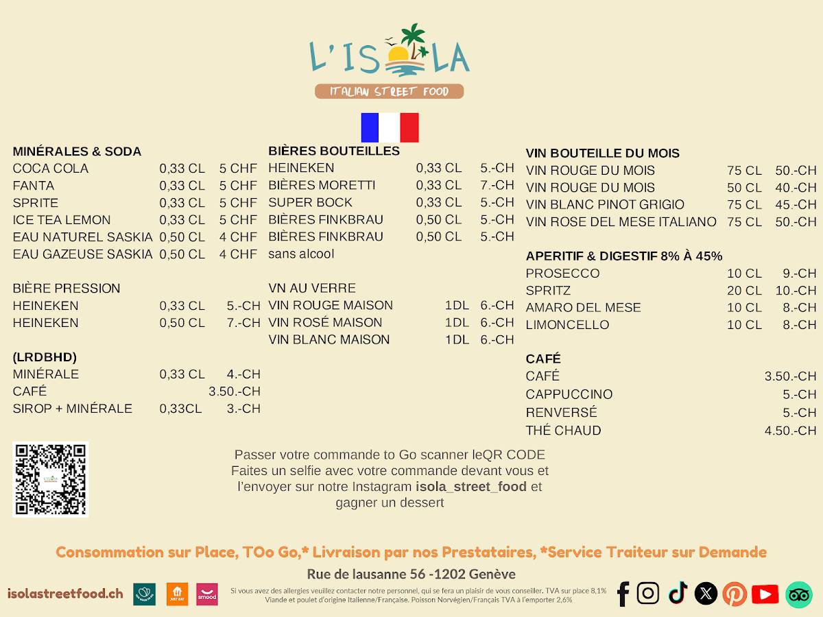 Menu di L'Isola - Italian Street Food - Restaurant et Pizzeria 