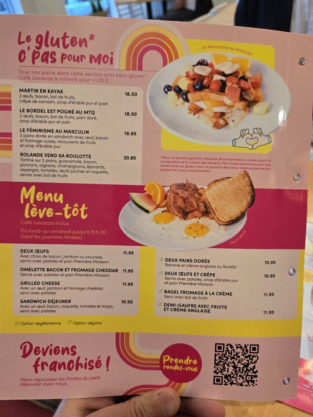 Menu de L'Œufrier (boulevard le Corbusier)
