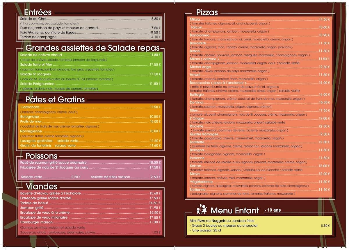 Menu de L'Origan