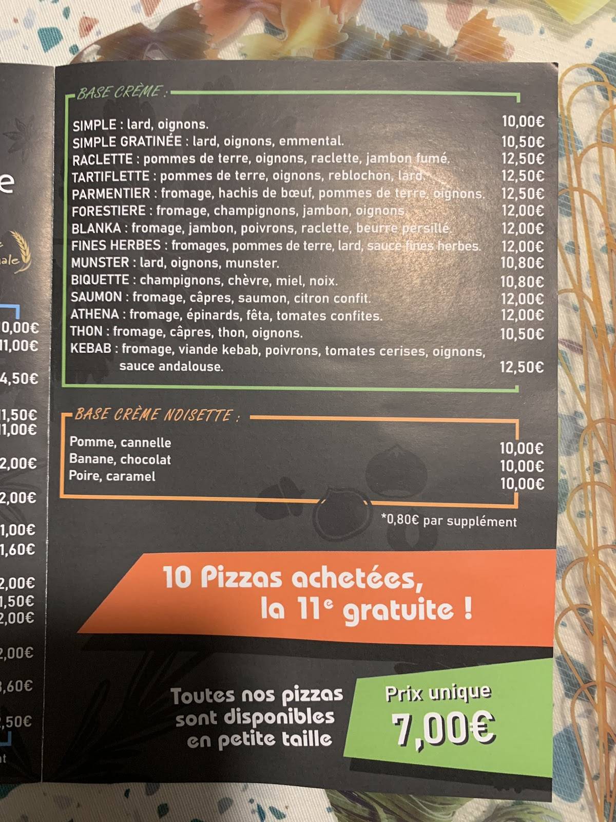 Menu au La Base Gourmande restaurant, Grostenquin