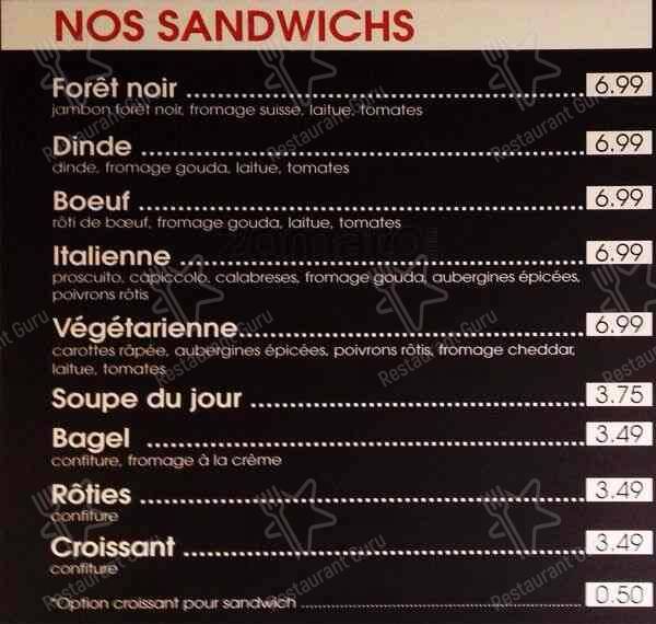 Menu de Café La Brûlerie