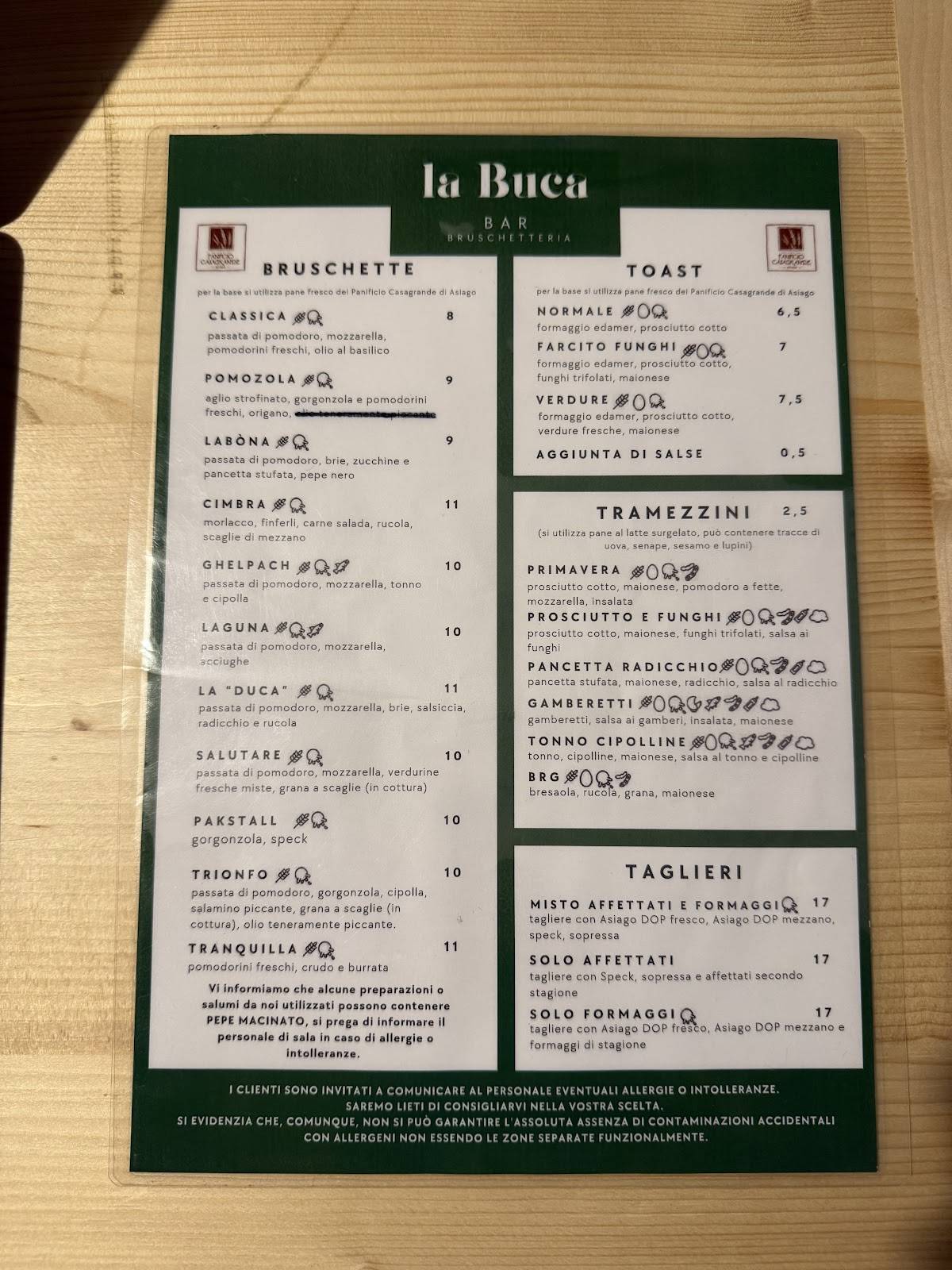 Menu di La Buca - Bruschetteria 