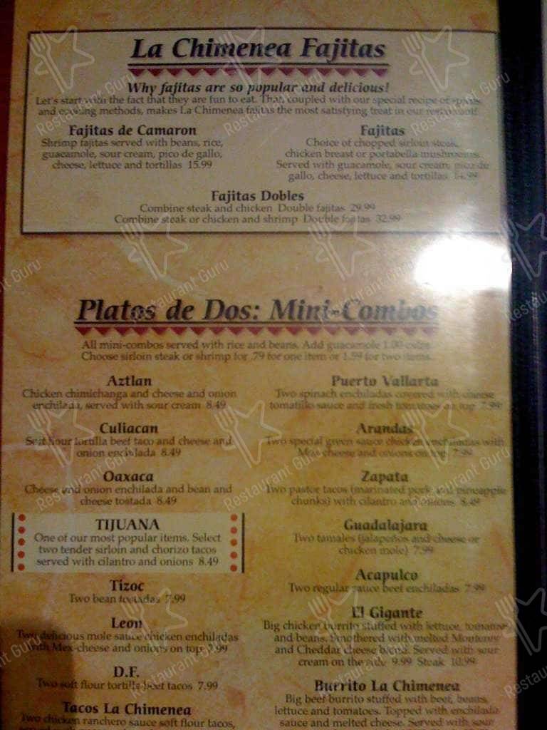 Menu at La Chimenea restaurant, Germantown