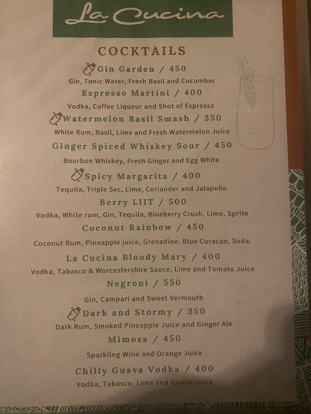 La Cucina menu