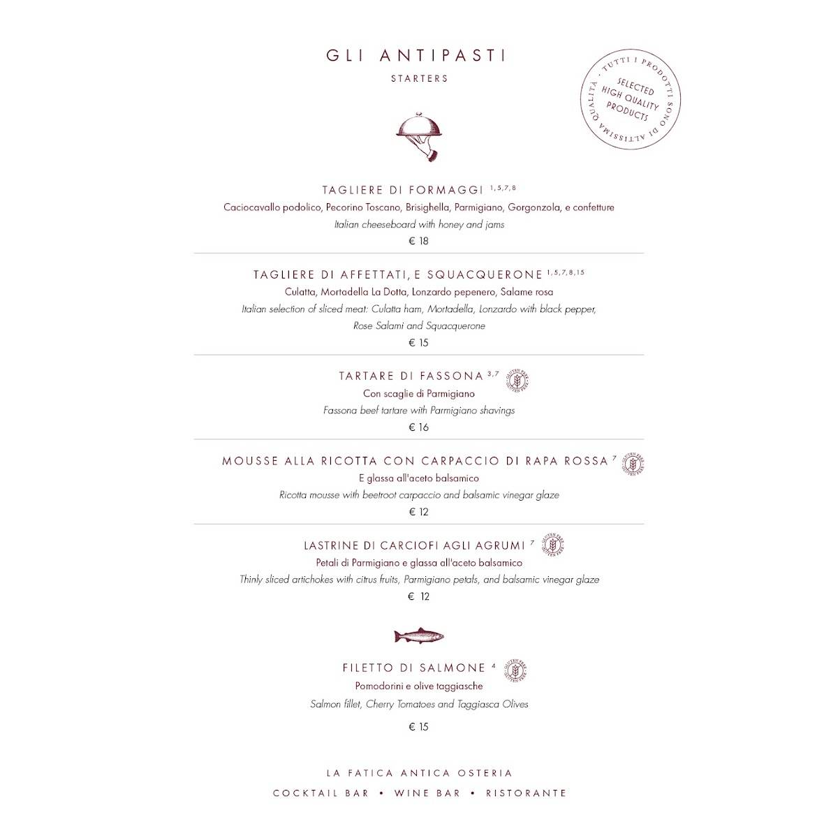 Menu di La Fatica - Antica Osteria 