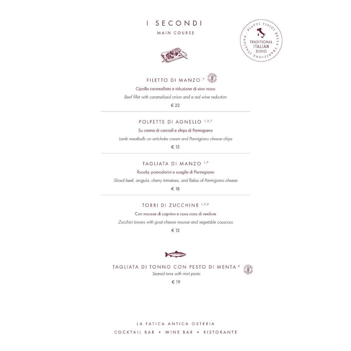 Menu di La Fatica - Antica Osteria 