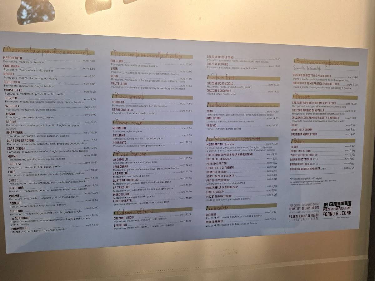 Menu di La Guardiola 