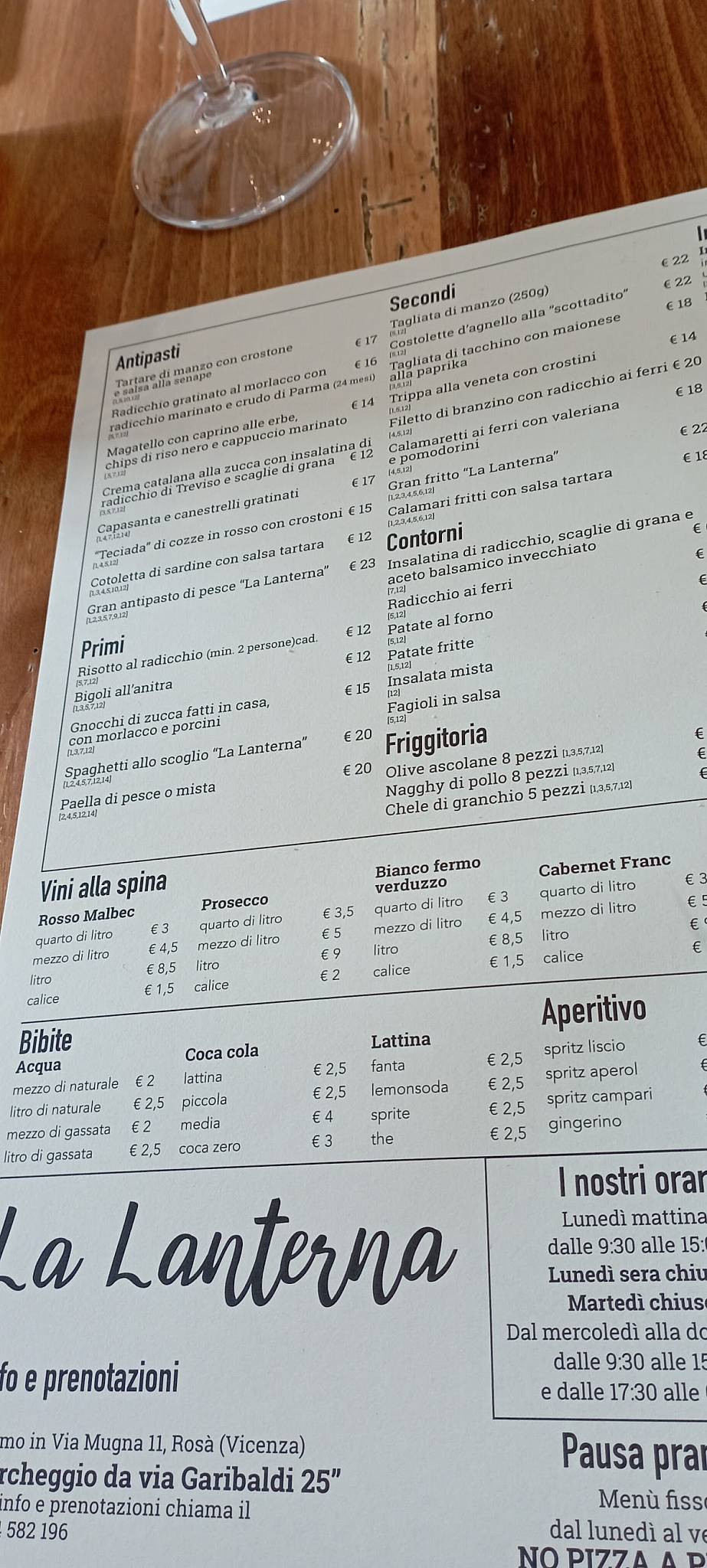 Menu da La Lanterna ristorante, Rosà