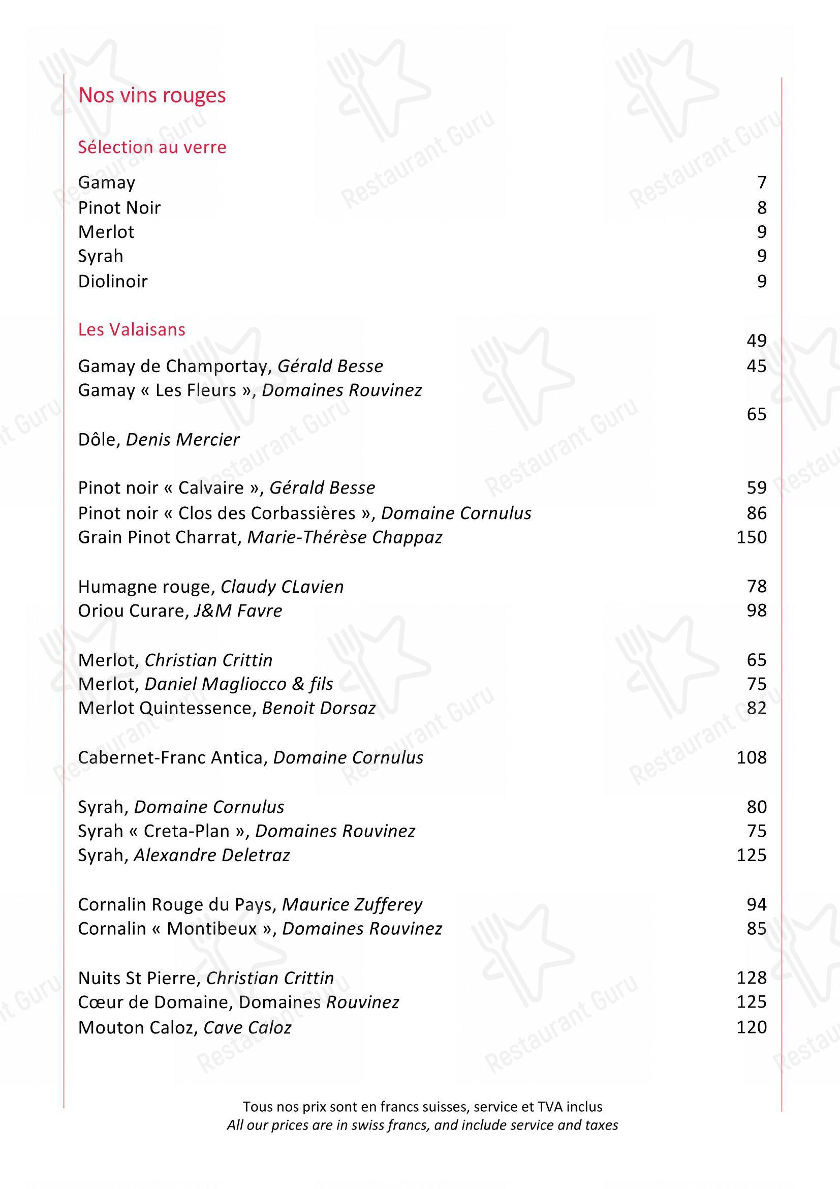 Menu bar per La Marlénaz in Bagnes