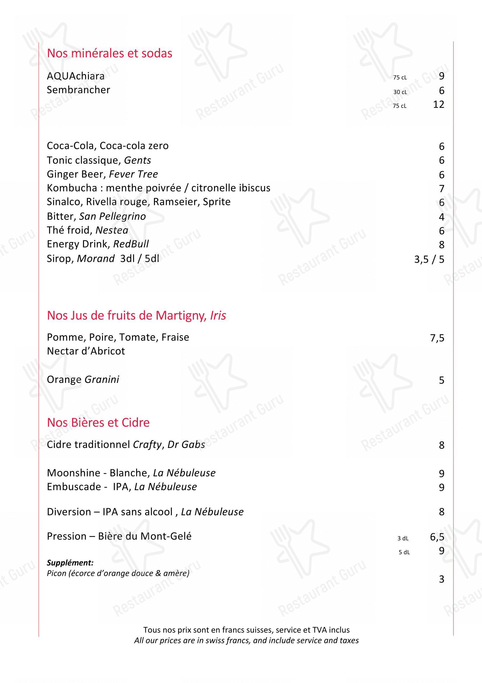 Menu di La Marlénaz - Menu bar