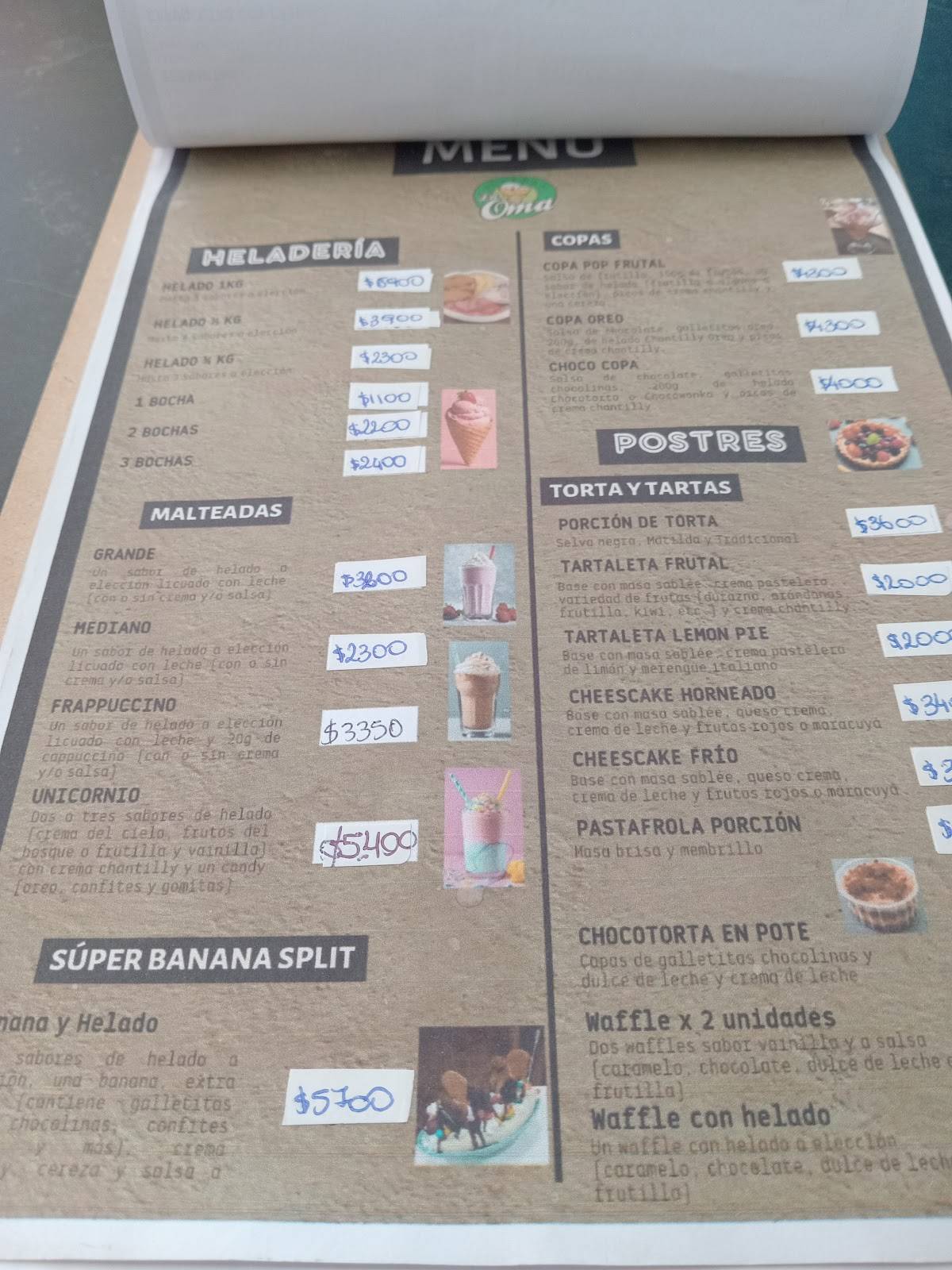 Carta de La Oma Helados, Argentina Carta de La Oma Helados, Argentina