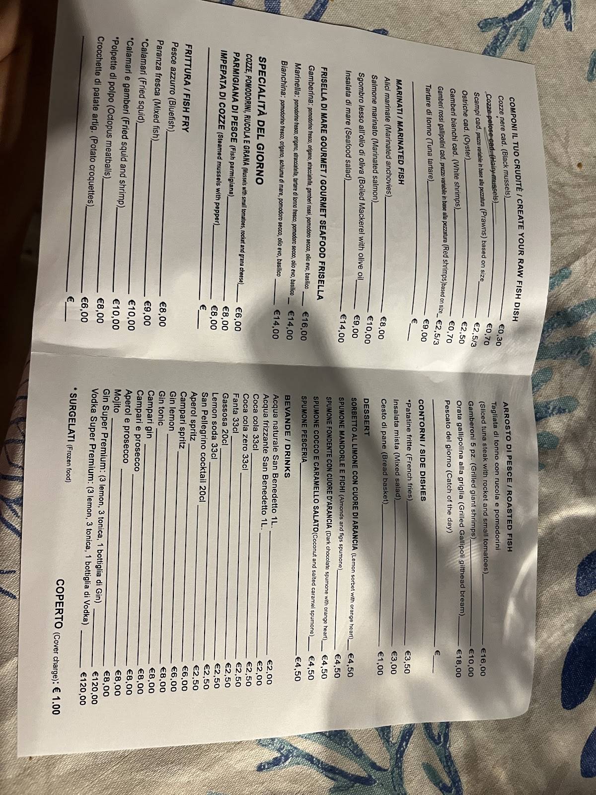 Menu di La Pesceria seafood 