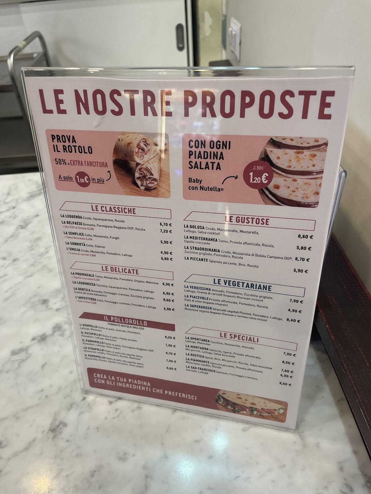 Menu di La Piadineria 