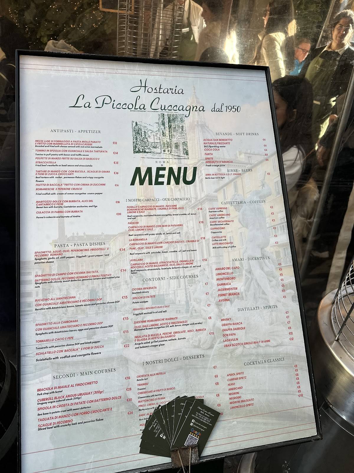 Menu di La Piccola Cuccagna - Ristorante 