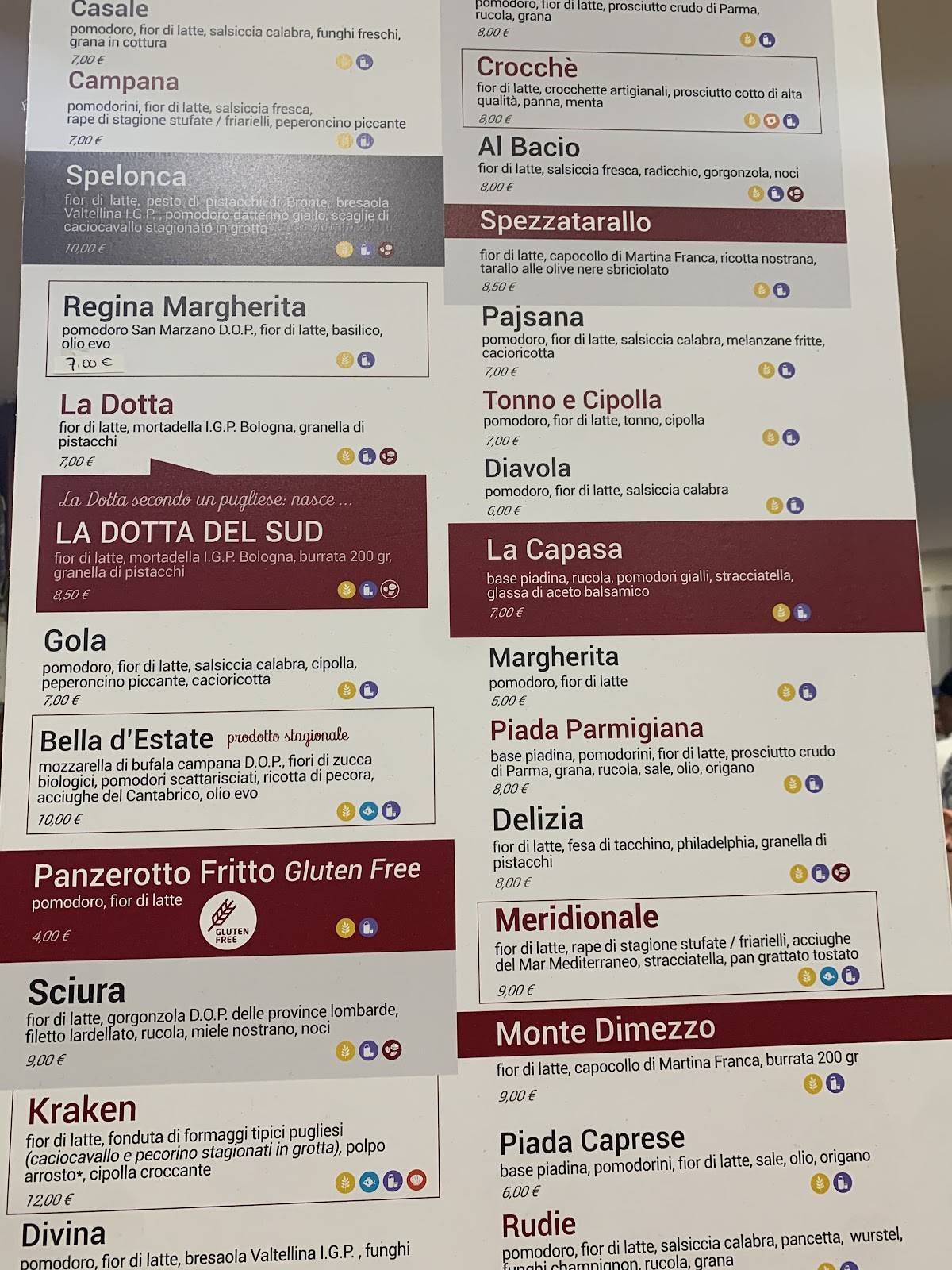 Menu di La Piccola Rudie 