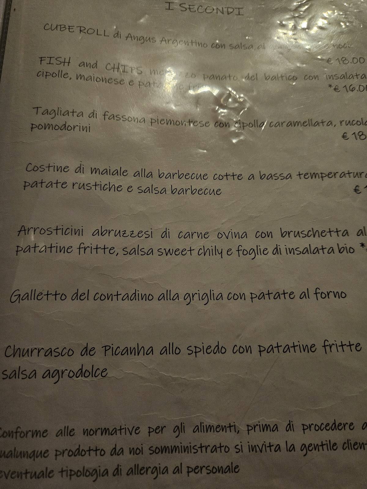 Menu de La Pinta