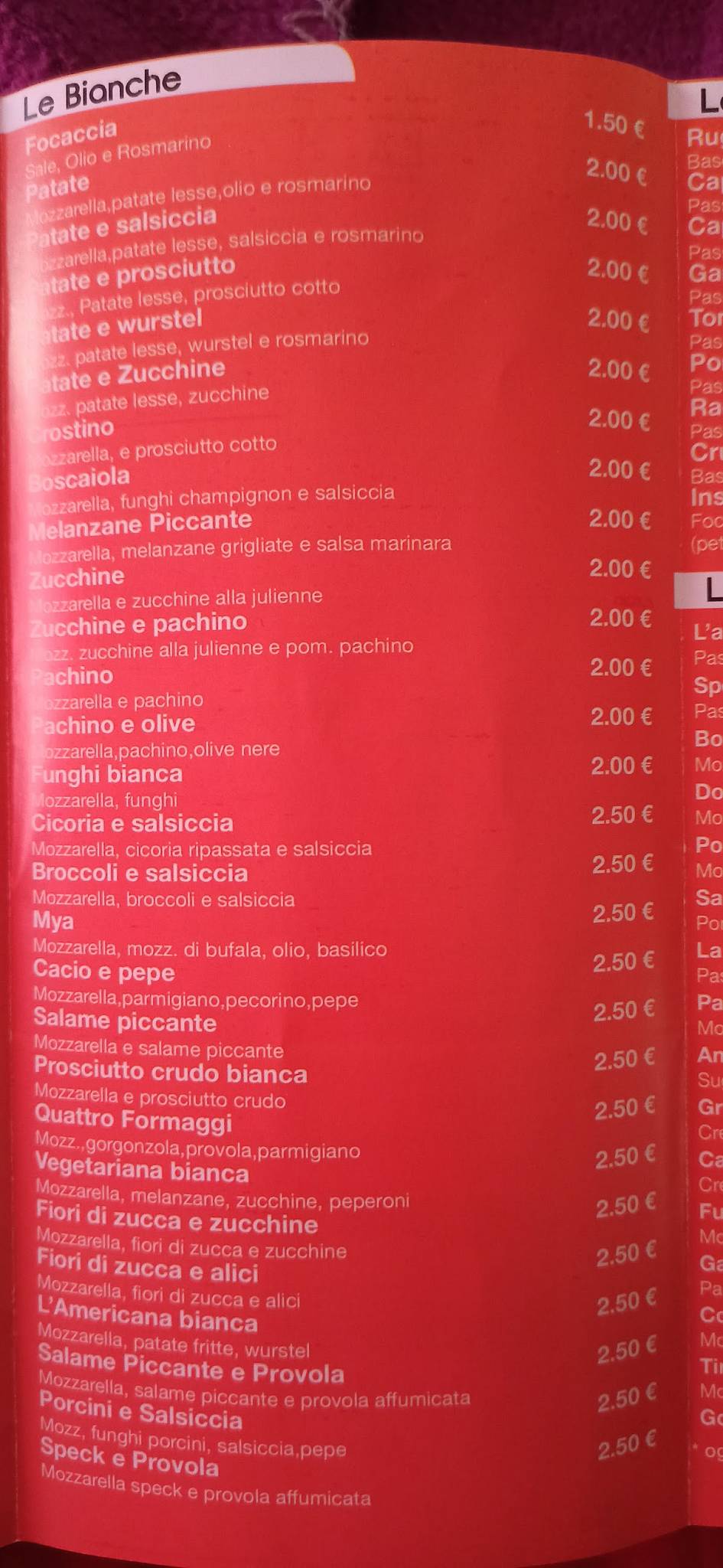Menu di La Pizzetta (Guidonia) 