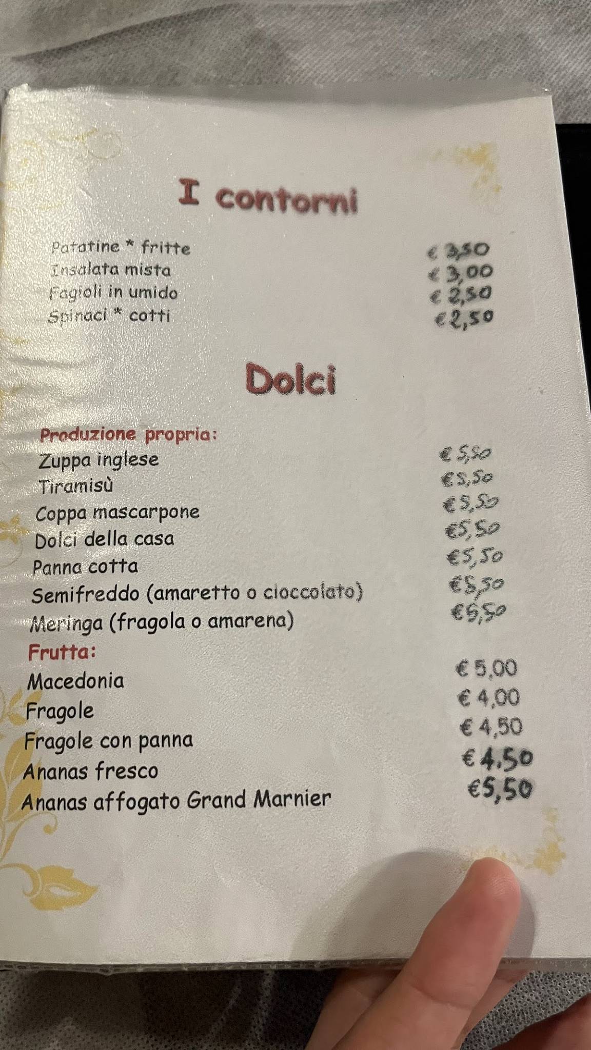 Menu di La Rosa 