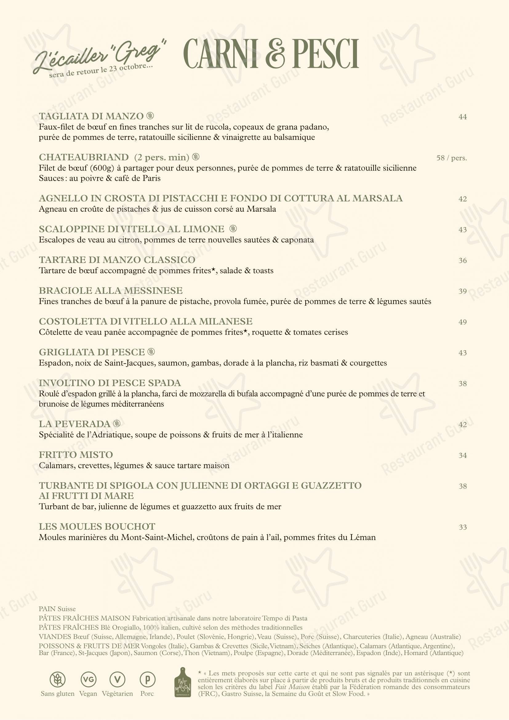 Menu di La Rouvenettaz (Jardin d'hiver) - Menu bar