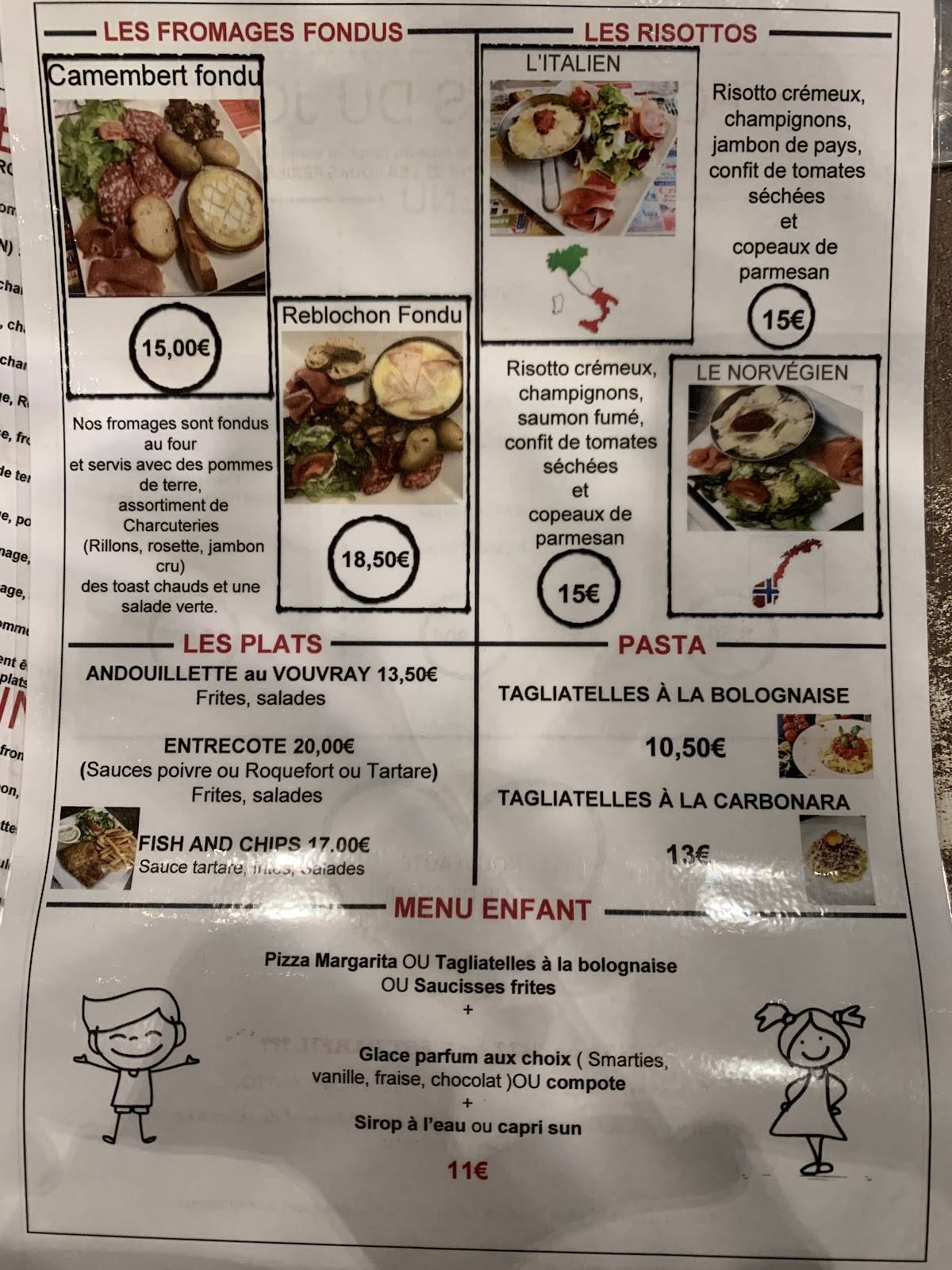 Menu de La Salamandre