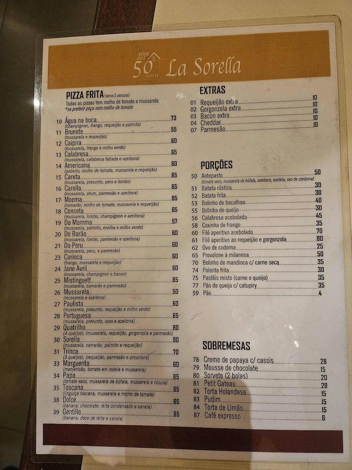 La Sorella Pizza Bar cardápio