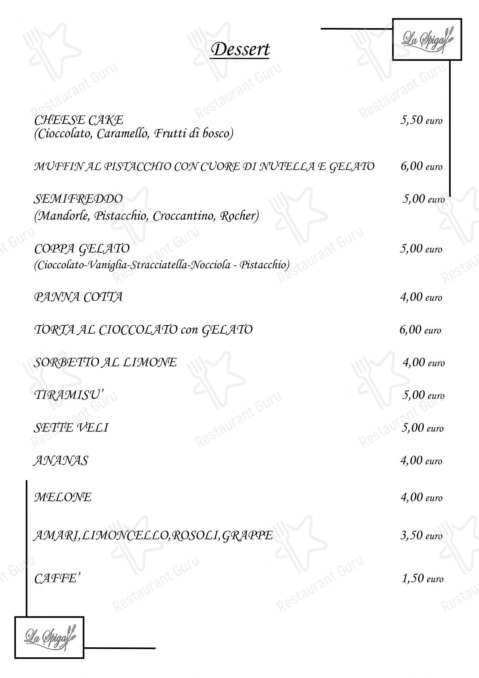 La Spiga Ristorante Pizzeria in Giarre - Menu