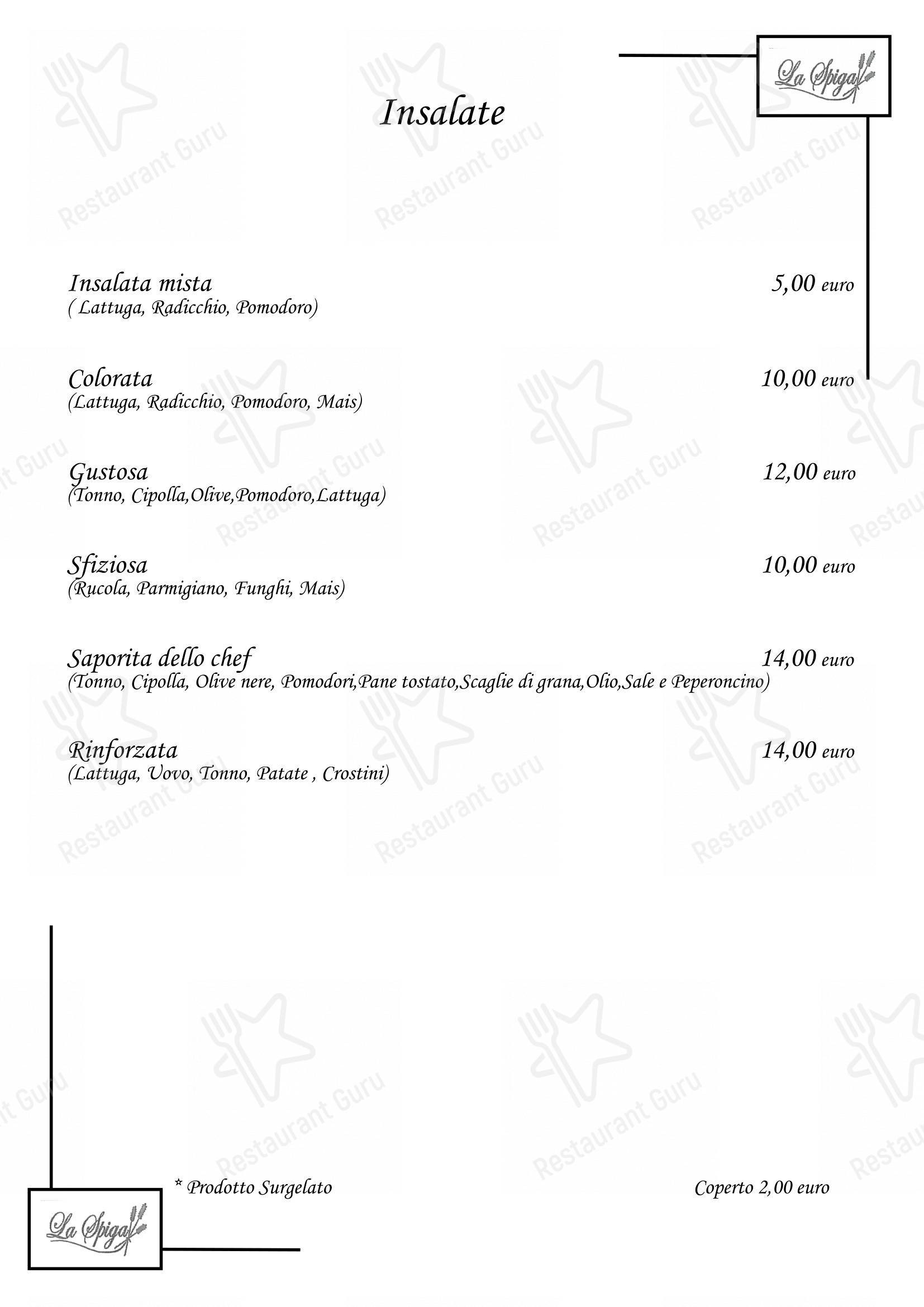 Menu per La Spiga Ristorante Pizzeria pizzeria