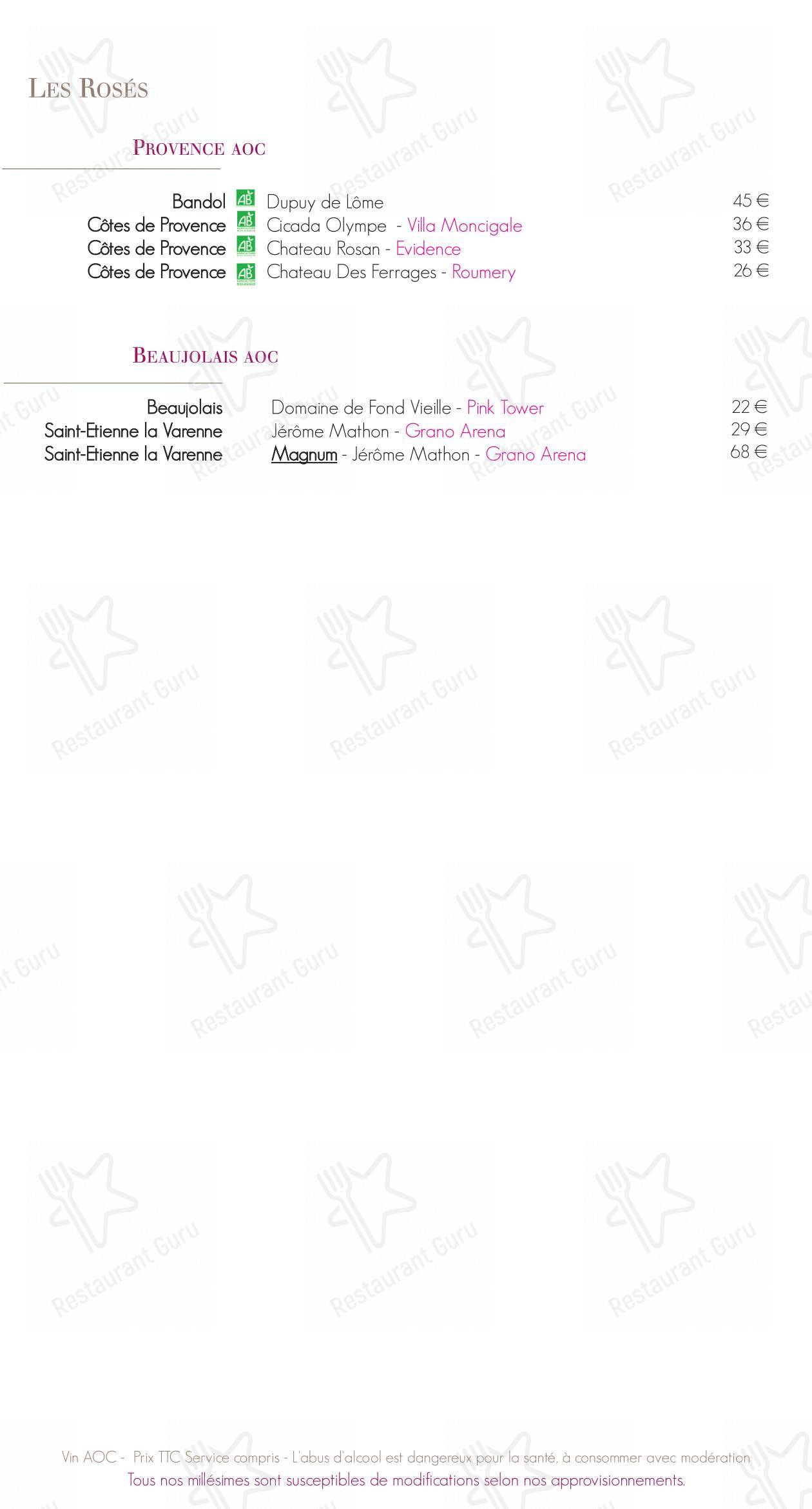 Menu pour La Table du Donjon - Menu