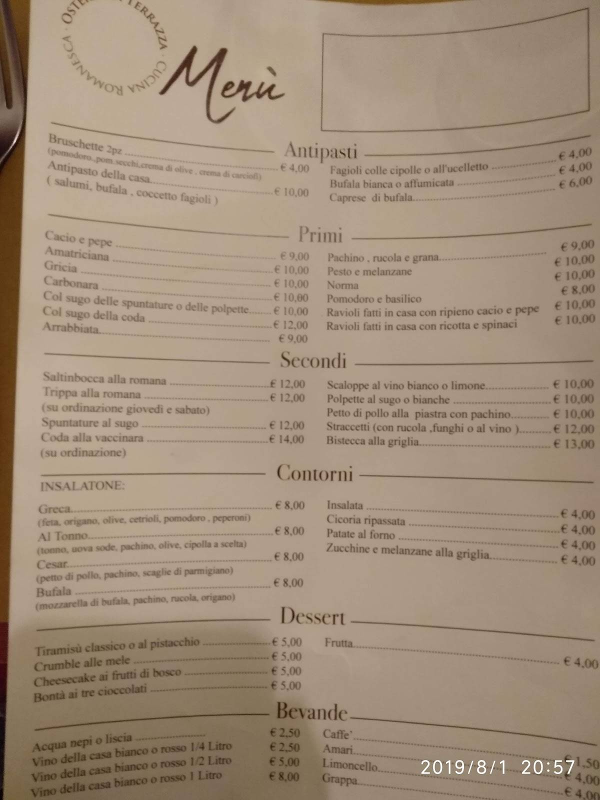 Menu di La Terrazza 