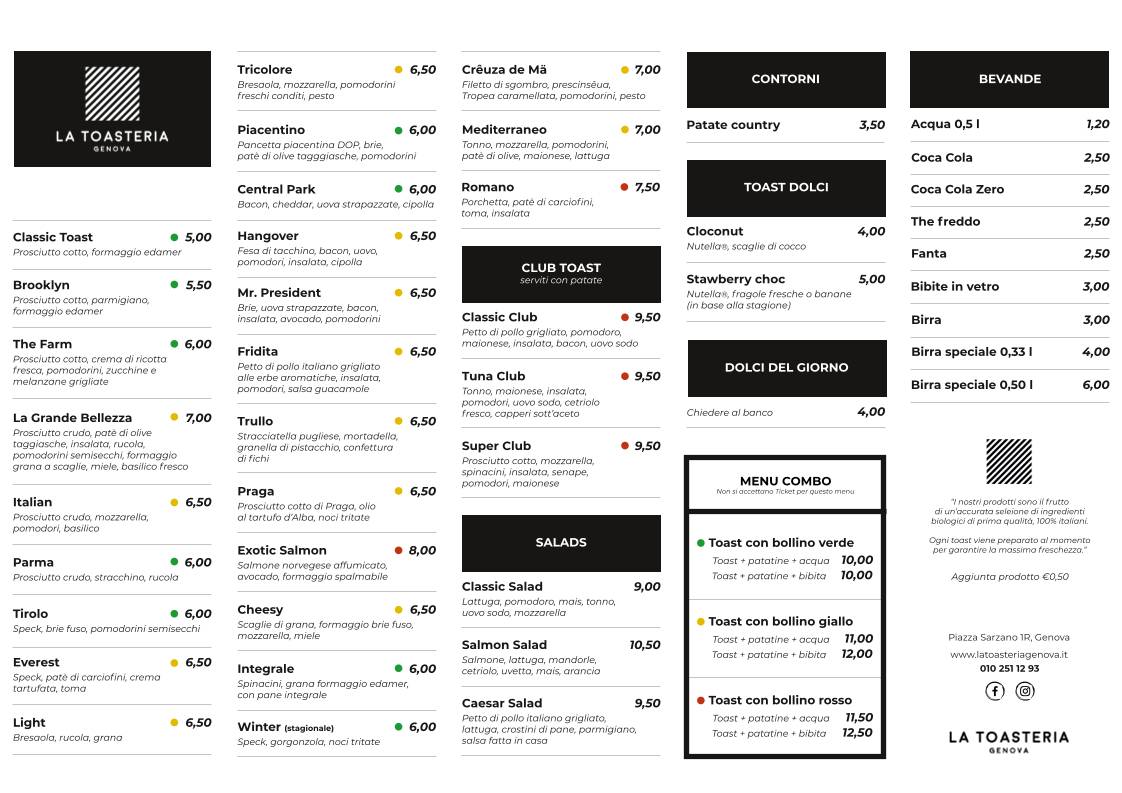 Menu di La Toasteria 