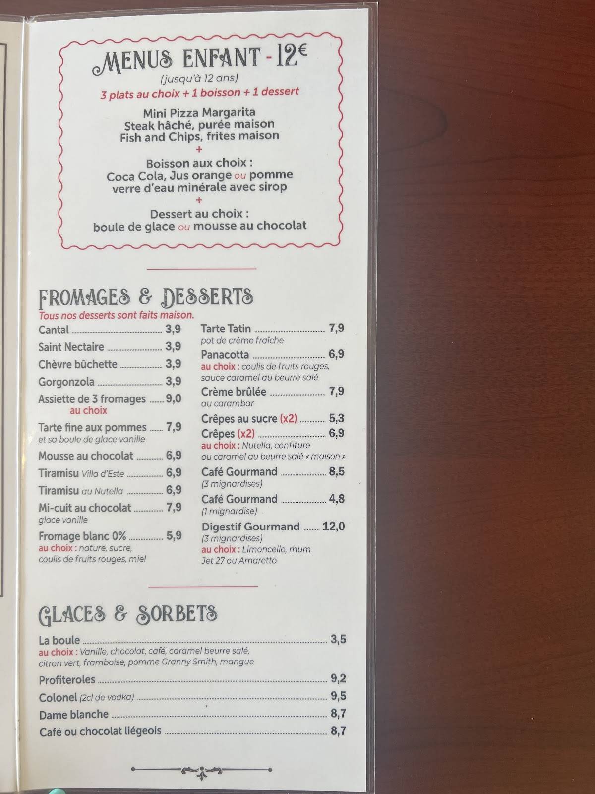 Menu de La Villa d’Este